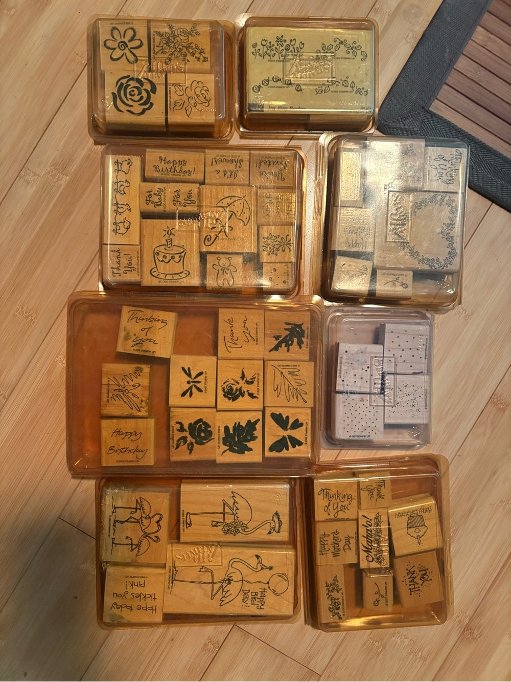 Wooden Craft Stamp Set Over 50 Stamps- Brown Rubber Mounted Decorative Stamps